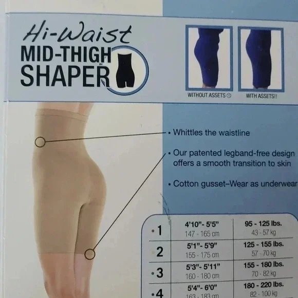 Assets Hi-Waist Mid Thigh Shaper Color Nude Size 2 NWT - Picture 4 of 4